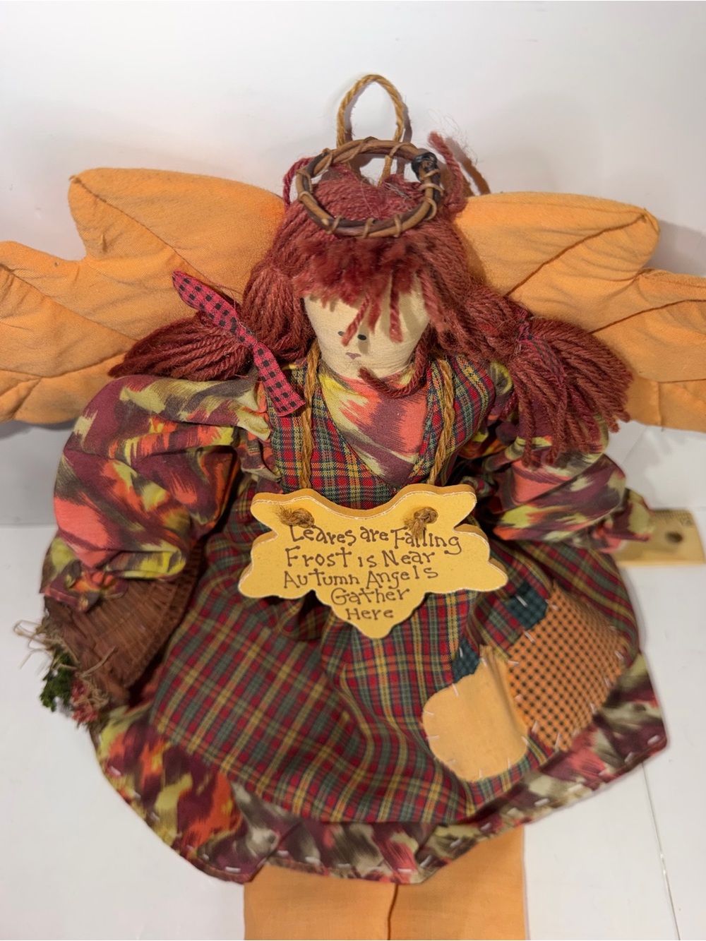 Vintage Primitive Autumn Angel Cloth Doll Fall Harvest Thanksgiving Decor 22" - Picture 4 of 11